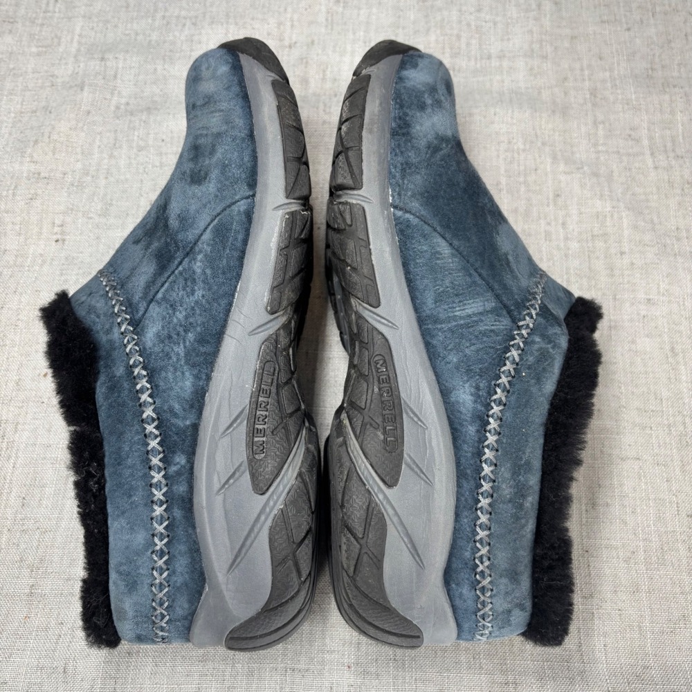 Merrell Encore Ice 4 Navy Blue Suede Faux Fur Lined Mules Clogs Women's Size 8.5 - Picture 10 of 11